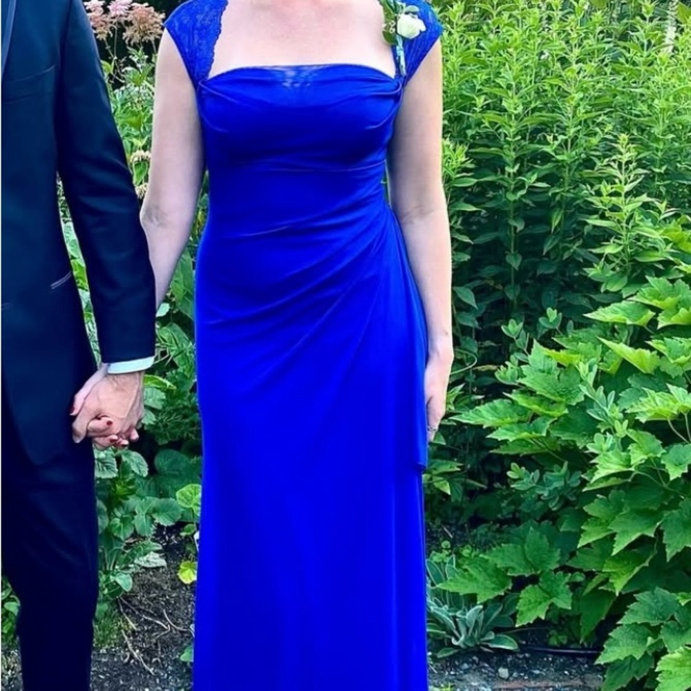 Minelli Blue Ruched Gown with Square Neckline